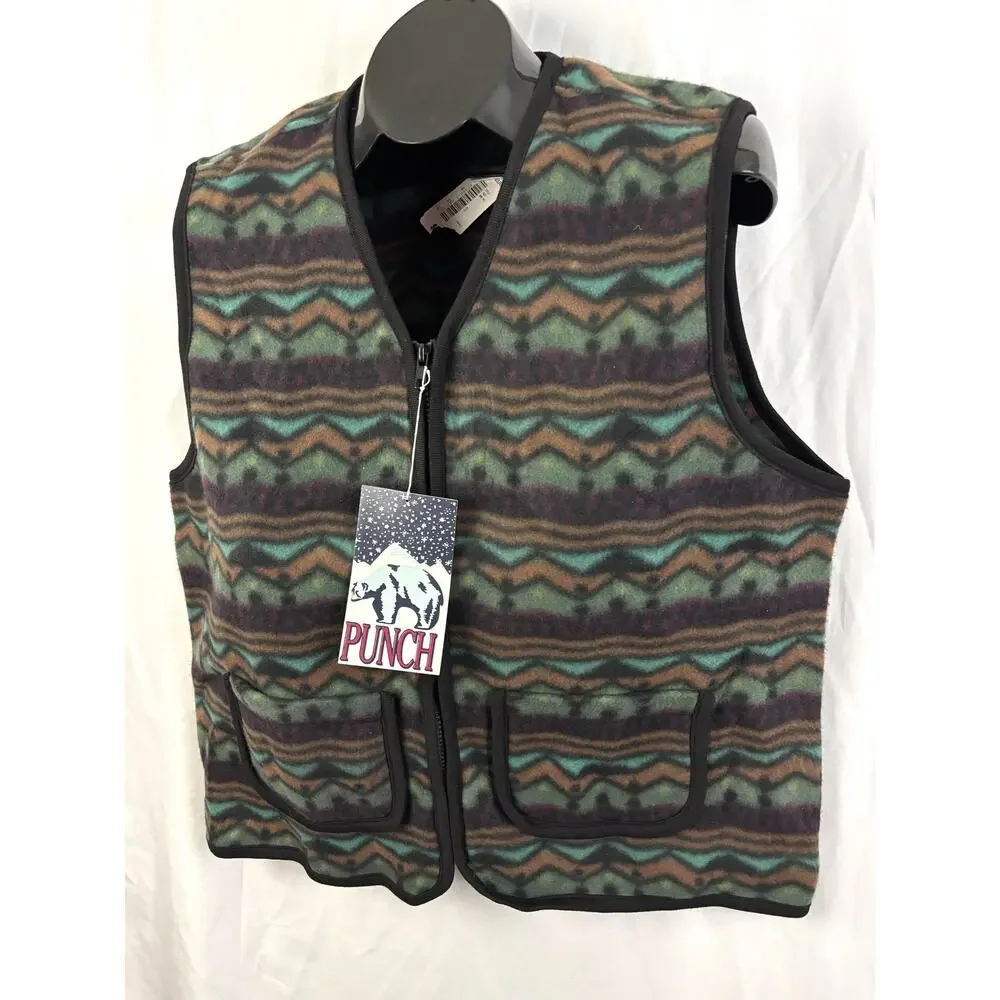 Punch Aztec Fleece Vest Mens‎ M Southwestern Zip Front 100% Polyester NWT